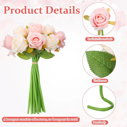 240 Pcs Artificial Rose Flowers Bouquet Silk Realistic Flowers Bulk Centerpieces DIY Bride Fake Rose for Home Bridal Wedding Par