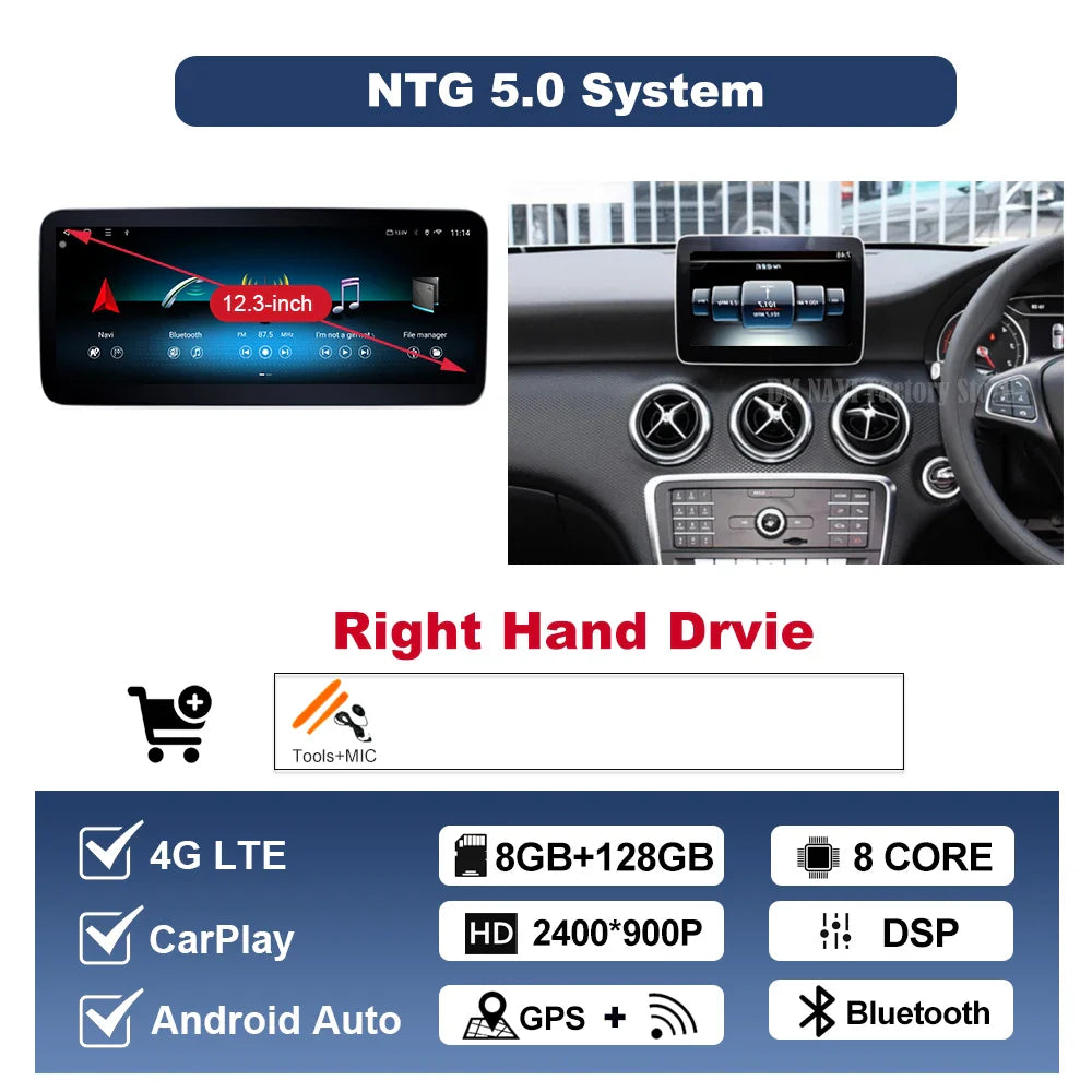 Wireless CarPlay Android Auto For Benz A Class 2013-2018 GLA Class 2015-2019 Navigation GPS Multimedia Display Head Unit BT DSP