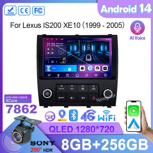 2Din Android 14 For Lexus IS200 XE10 1999 - 2005 Car Radio Multimedia Player GPS Navigation Stereo Wireless Carplay No 2din DSP