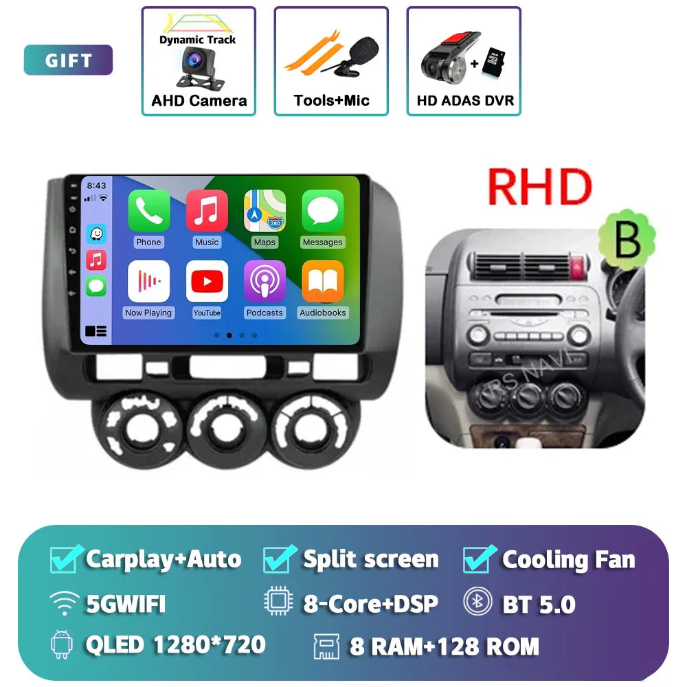 Android 14 For Honda Jazz 1 GD 2001 - 2008 Fit 2001-2009 2K QLED Stereo Car Radio Multimedia Video Player GPS 4G CarPlay