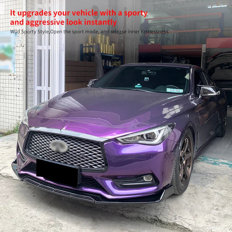 For Infiniti Q60 2016-2024 Car Front Bumper Lip Body Kit Chin Spoiler Diffuser Protector Deflector Guard Carbon Fiber Look ABS