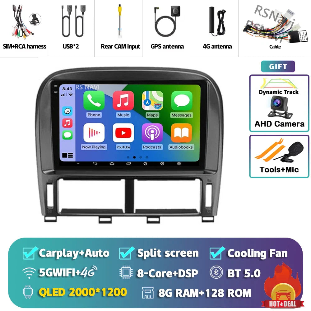 Android 14 Carplay Auto Car Radio Multimedia Player For Lexus LS430 XF30 LS 430 2000 - 2006 DSP Autoradio Stereo 2din Head Unit