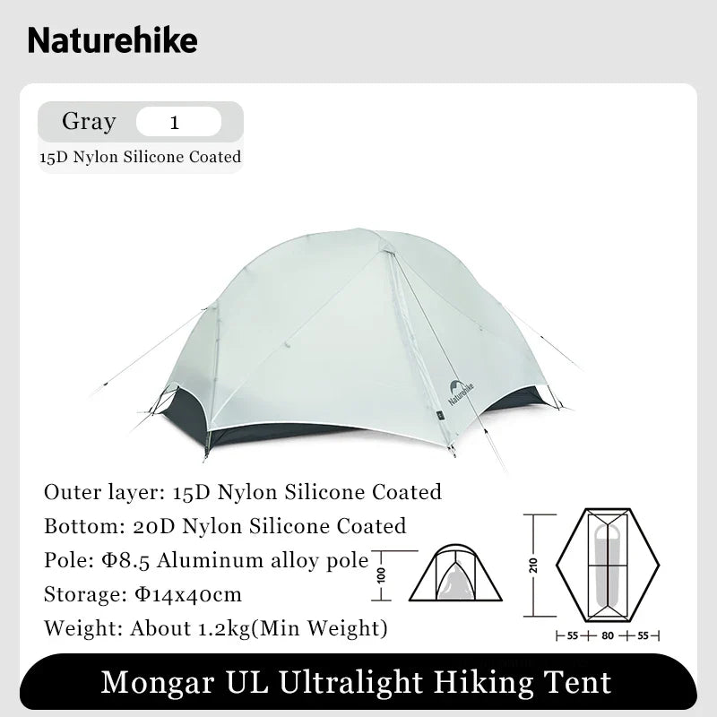 Naturehike Mongar UL 1-2 Person Tent 15D Nylon Ultralight Waterproof Backpacking Outdoor Hiking Cycling Travel Camping Tents