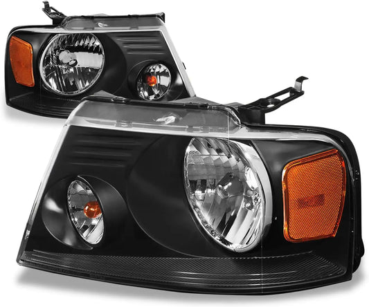 Halogen Model Headlights Assembly Compatible with Ford F150 04 05 06 07 08 Lincoln Mark LT 04 05 06, Pickup Headlamps Replacemen