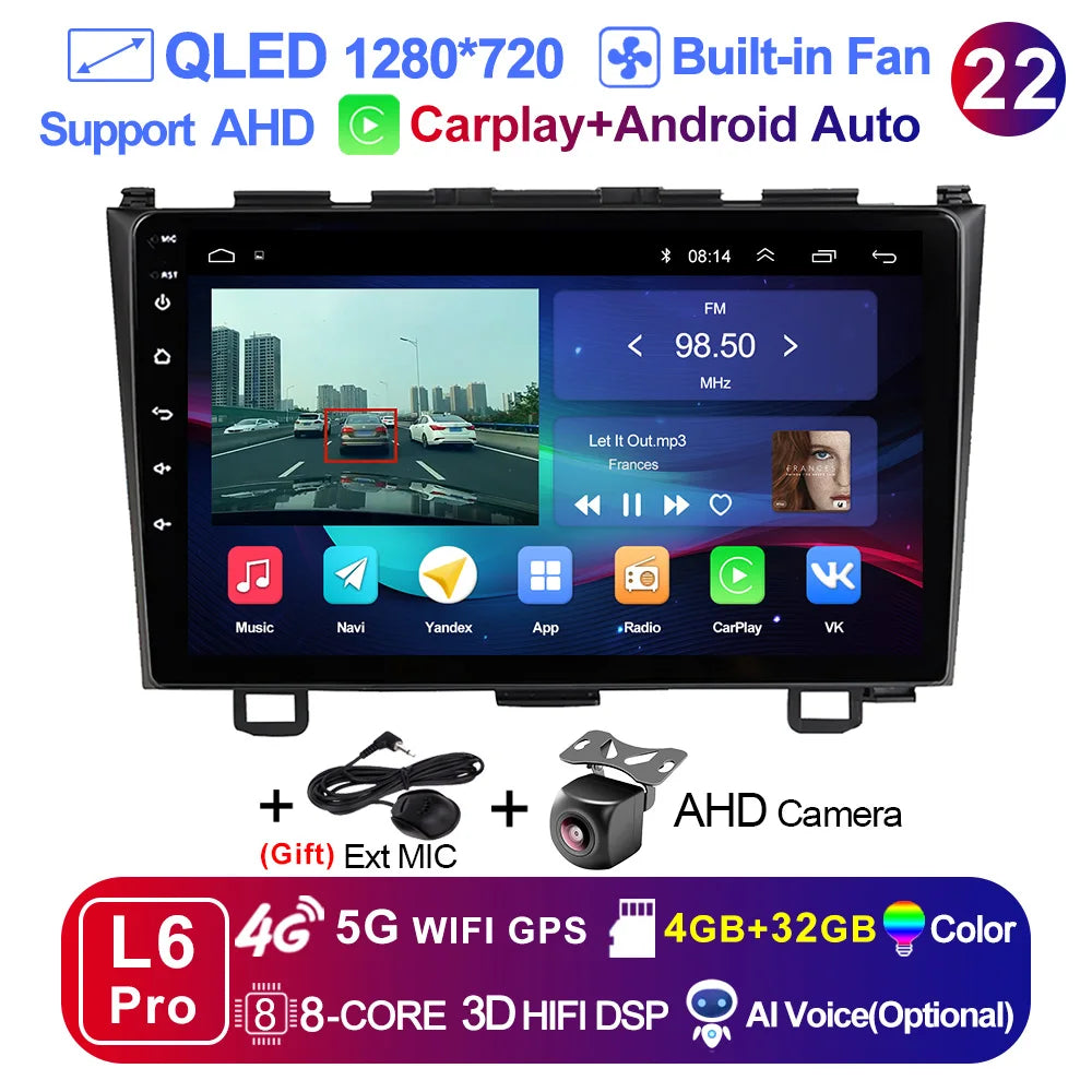LEHX Pro 5G WIFI 8 Core Android 14 2 Din Autoradio Car Radio Multimedia Player For Honda CRV CR-V 2006-2011 Carplay gps dvd QLED