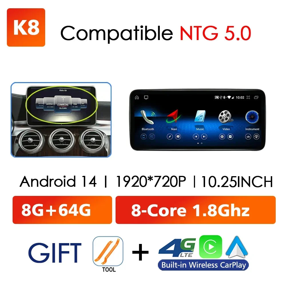 Android 14 Car Multimedia Player For Mercedes Benz W176 C117 X156 W463 2012-2018 GPS Touch Screen Navi Video Stereo WIFI Carplay