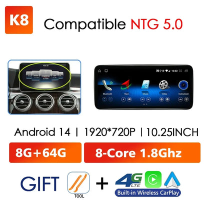 Android 14 Car Multimedia Player For Mercedes Benz W176 C117 X156 W463 2012-2018 GPS Touch Screen Navi Video Stereo WIFI Carplay