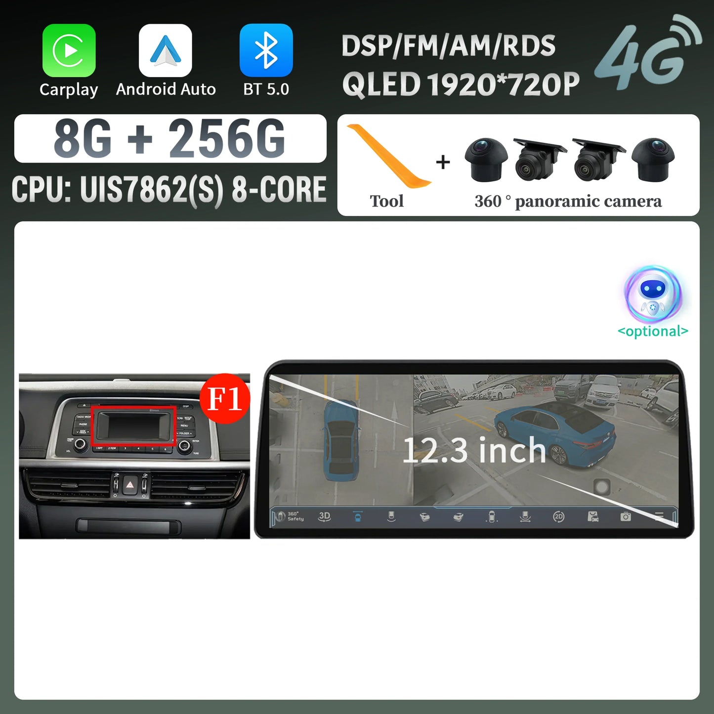 12.3inch Android 14 For KIA K5 Optima 2015 2016 2017 2018 2019 Car Radio Multimedia Navigation GPS Carplay Stereo Touch Screen