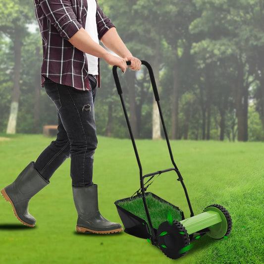 12" Hand Push Lawn Mower Manual Reel Lawn Sweeper Adjustable 5 Blades Grass Catcher Manchine Gardening Kit 23L for Courtyard power tools