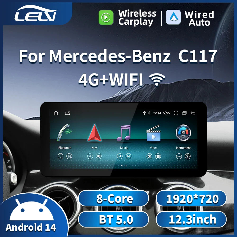 New Car Multimedia Wireless Android AUTO CarPlay 12.3inch Screen For Mercedes Benz CLA C117 Car Video Players wifi dsp 4g