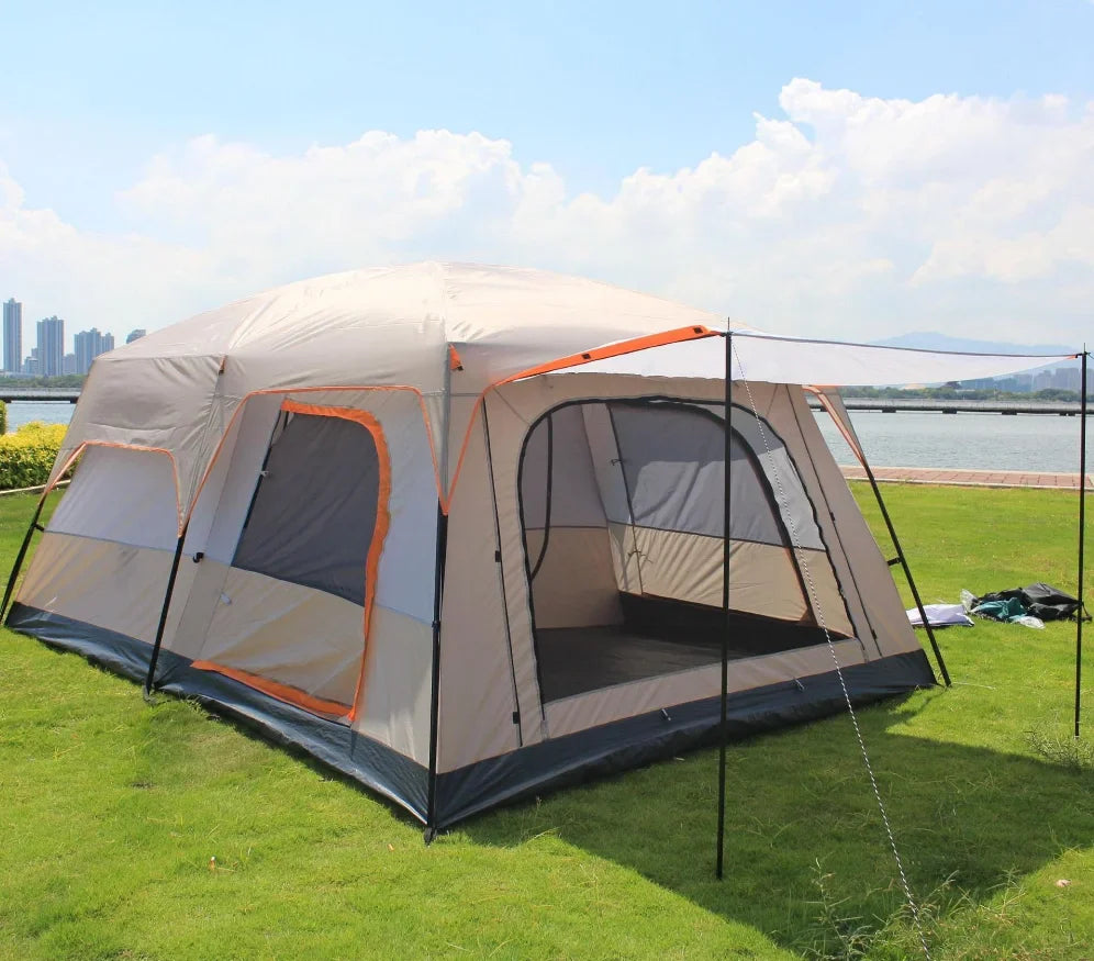 3 Sizes Tent Two-bedroom 1 Living Room Large Family Camping Tent 5-8-12 Person Leisure Camp Tent Rainproof Outdoor Indoor Hourse