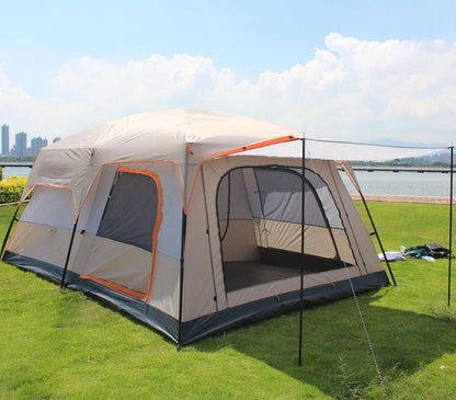 3 Sizes Tent Two-bedroom 1 Living Room Large Family Camping Tent 5-8-12 Person Leisure Camp Tent Rainproof Outdoor Indoor Hourse