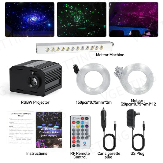16W Twinkle LED Car Roof Star Light RGBW APP Music Remote Control Starry Sky Ceiling Fiber Optic Interior Atmosphere Decorative