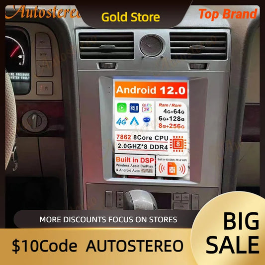 Android 14 Carplay For Lincoln Navigator 2005-2009 Tesla Radio Car GPS Navigation Head Unit Multimedia Player Auto Tape Recorder
