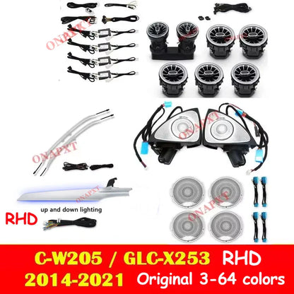 RHD AMbient Light For Benz C/GLC Coupe W205 X253 C43 C63 C200 C180 Decorative LED Strip Light 3D Tweeter Speaker Lamp