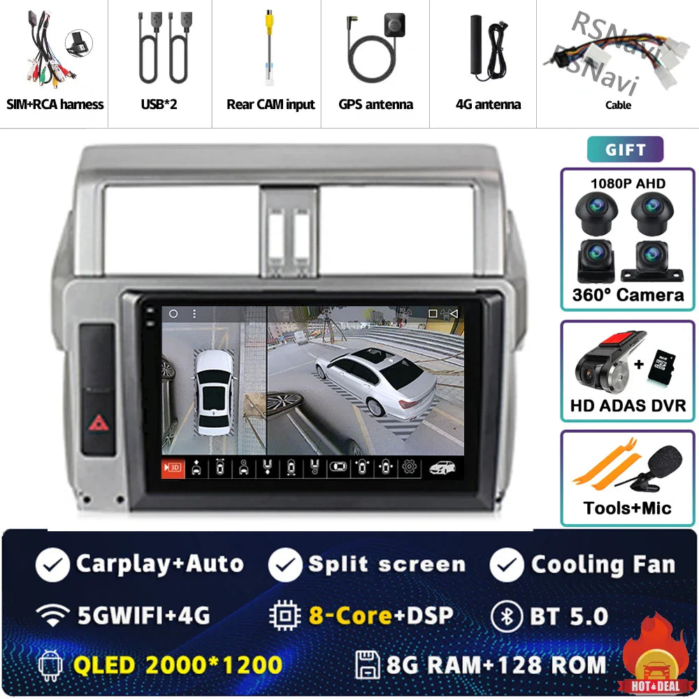Android 14 For Toyota Land Cruiser Prado 150 2013 - 2017 2K QLED Android Car Radio Multimedia Video Player GPS Stereo CarPlay