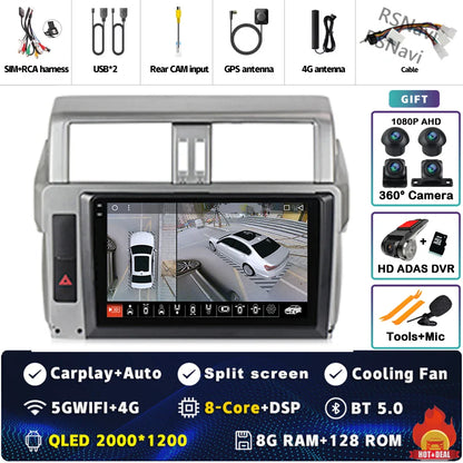 Android 14 For Toyota Land Cruiser Prado 150 2013 - 2017 2K QLED Android Car Radio Multimedia Video Player GPS Stereo CarPlay