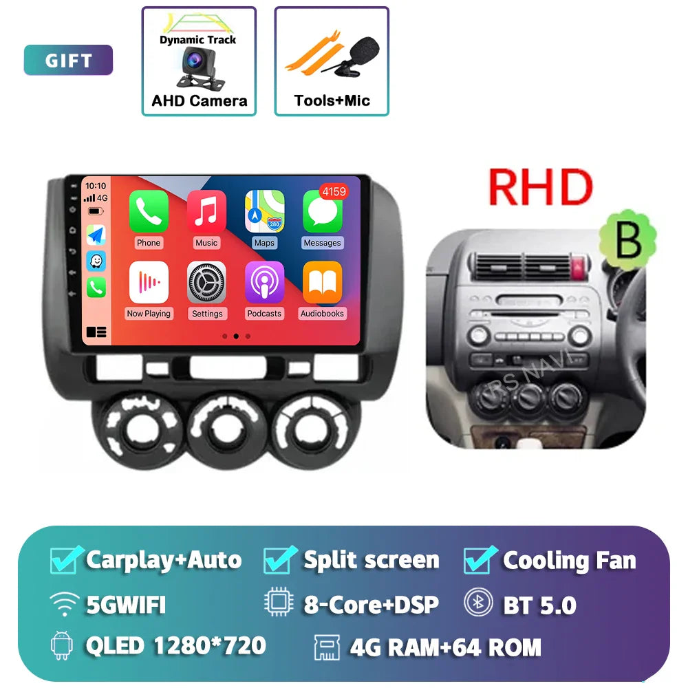 Android 14 For Honda Jazz 1 GD 2001 - 2008 Fit 2001-2009 2K QLED Stereo Car Radio Multimedia Video Player GPS 4G CarPlay