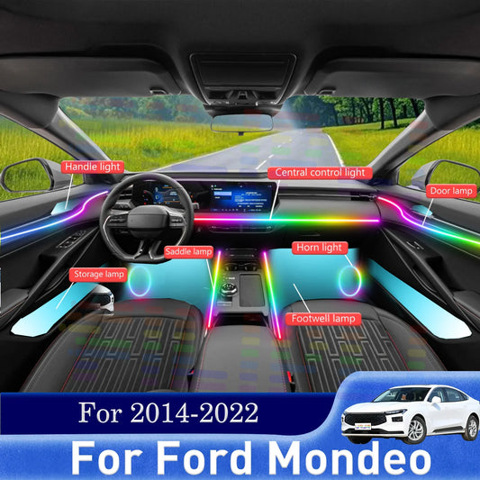For Ford Mondeo Smart Remote Control RGB 64 Colors LED Car Interior Ambient Light Easy-Fit Installation Set