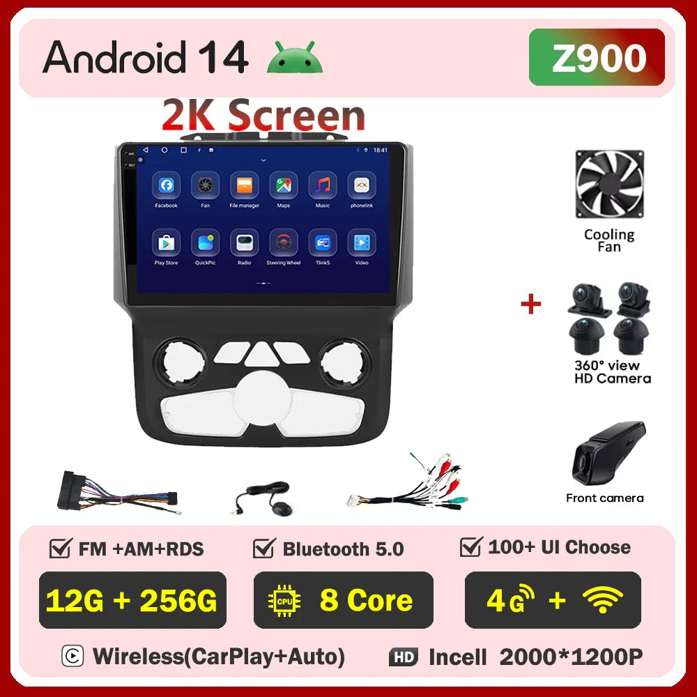 For Dodge Ram 1500 2500 3500 (2013-2019) Carplay Auto Screen Wireless Android Auto Car Intelligent Systems AutoMotive 8 Core DSP