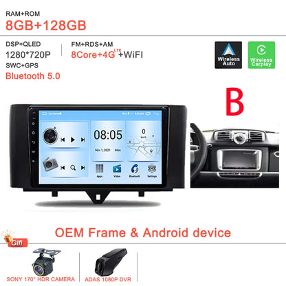 Android 14 Car For Mercedes Benz Smart Fortwo 451 2005 - 2015 Stereo Head Unit GPS Navigation Multimedia Autoradio Dash Cam DVD