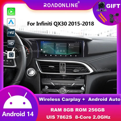 10.25" For Infiniti QX30 2015 2016 2017 2018 Android 13 8-Core 8G+256G Car Multimedia Player Stereo Receiver Radio Carplay