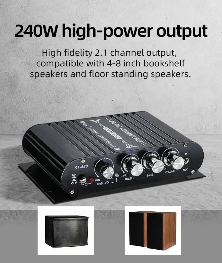 Mini car Amplificador Audio With  Bluetooth5.0  2.1 Channel Supports Input from Mainstream Devices such as DVD, TV, Computer