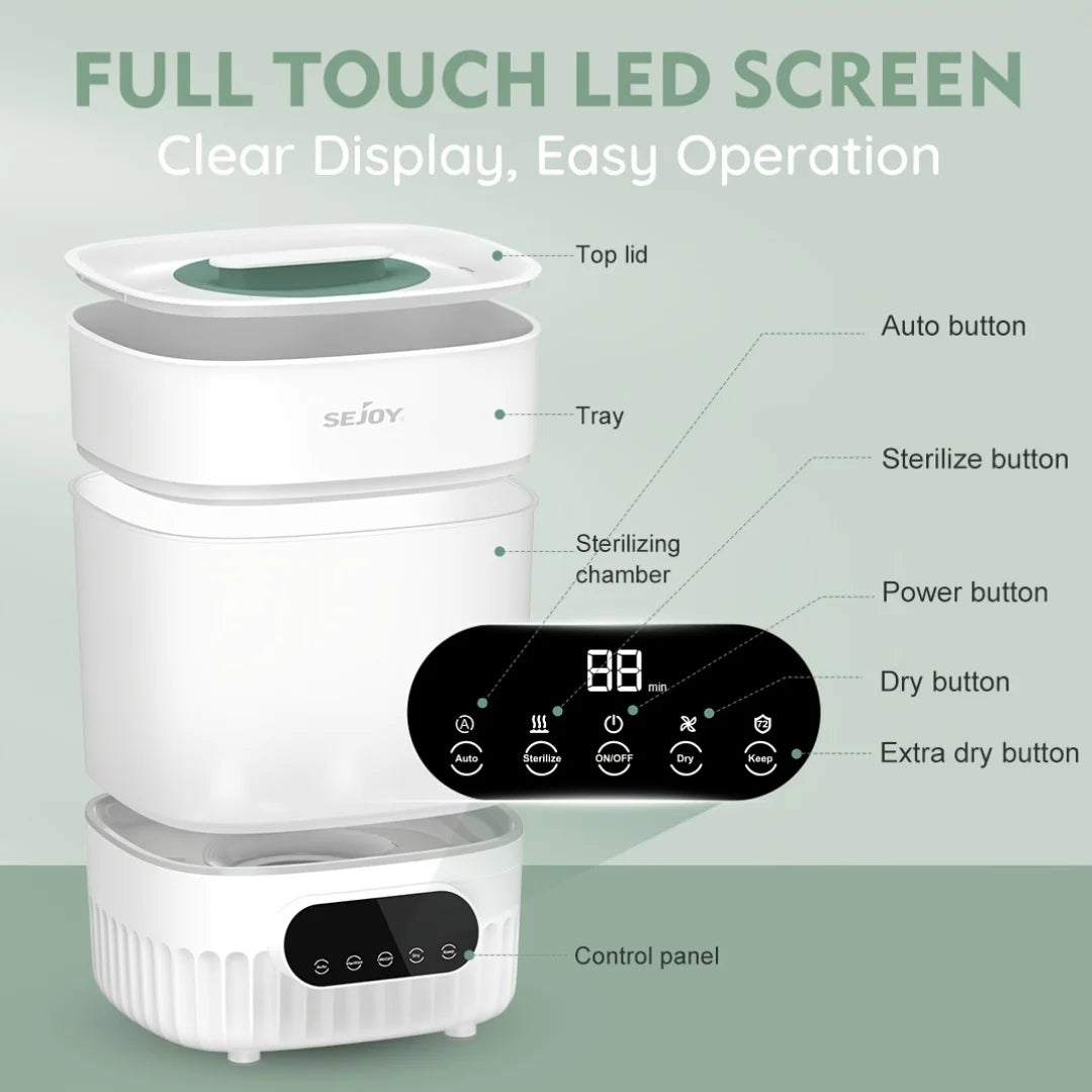 SEJOY Baby Milk Bottles Electric Steam Sterilizer Dryer 2 Layers Adjustable Drying Time Intelligent Control Bottle Sterilization