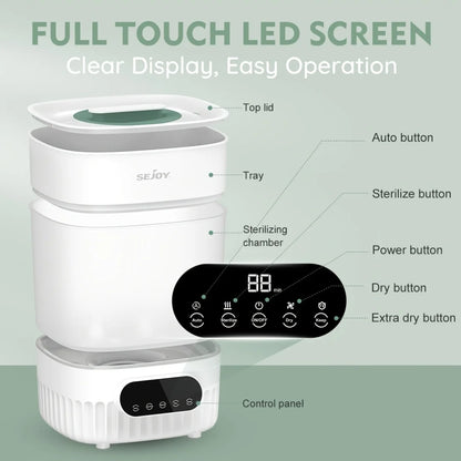 SEJOY Baby Milk Bottles Electric Steam Sterilizer Dryer 2 Layers Adjustable Drying Time Intelligent Control Bottle Sterilization