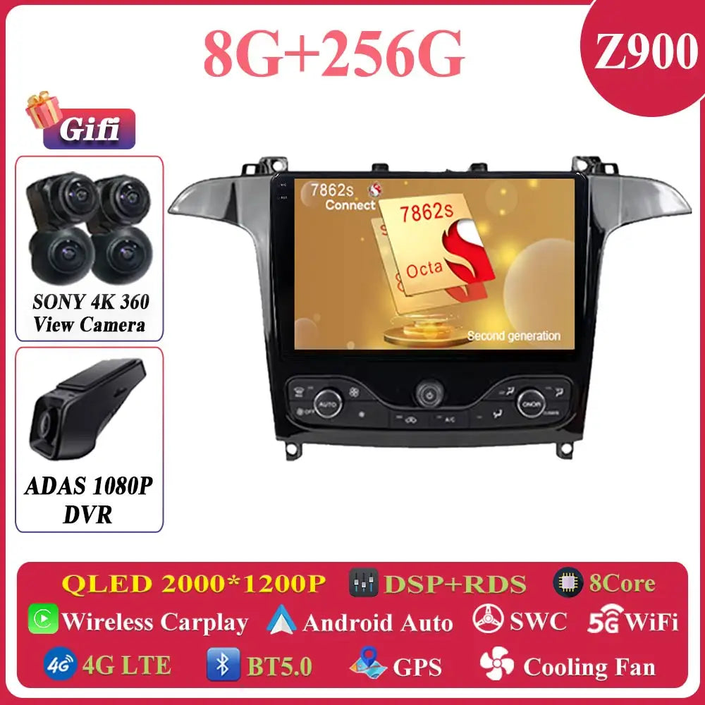Android 14 Car Multimedia Video Player For Ford S Max S-MAX 2006 - 2015 For Ford Galaxy 2014 Car Radio Stereo Navigation GPS DVD