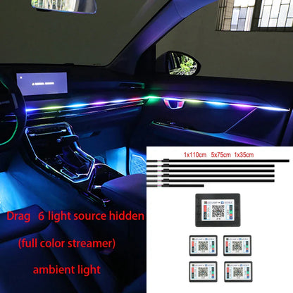 Universal Acrylic Neon LED Car Interior Ambient Lights APP Strip Light Guide Fiber Optic RGB Auto Decoration Atmosphere Lamp