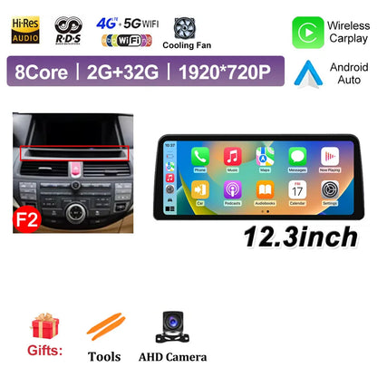 12.3 inch Android 14 for Honda Accord 8 2008 2009 - 2013 Car Multimedia Radio Player Wireless Carplay Monitor GPS Navigation BT