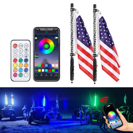 60/90/120cm Car Decoration Cool Off-Road Motorcycle APP and Remote Control Colorful Spiral LED Whip Lights Lighted Antenna Whips