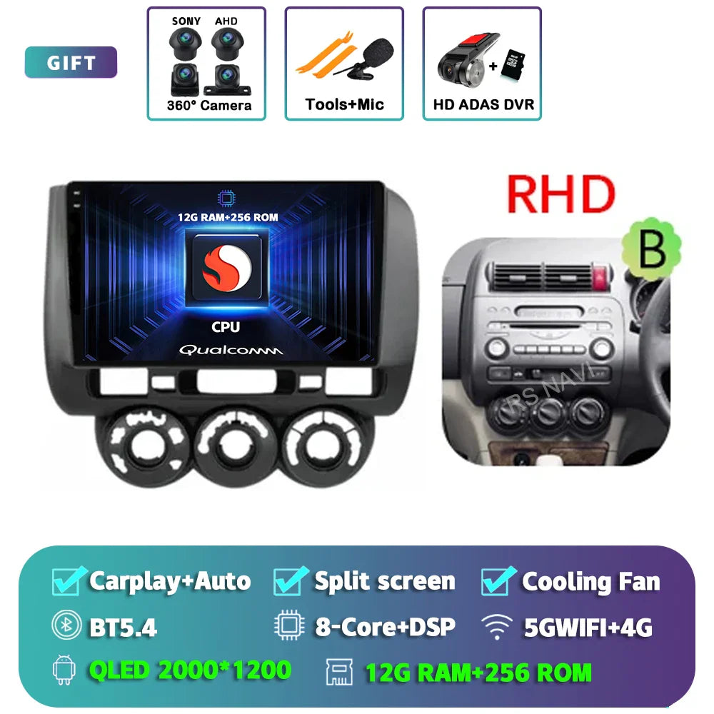 Android 14 For Honda Jazz 1 GD 2001 - 2008 Fit 2001-2009 2K QLED Stereo Car Radio Multimedia Video Player GPS 4G CarPlay