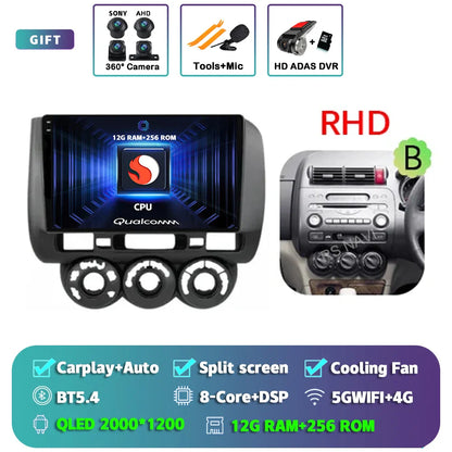 Android 14 For Honda Jazz 1 GD 2001 - 2008 Fit 2001-2009 2K QLED Stereo Car Radio Multimedia Video Player GPS 4G CarPlay