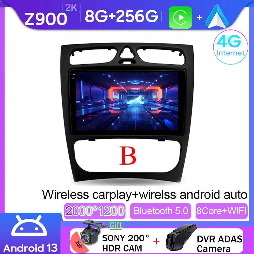 Android 14 wifi+4G Carplay BT Car Radio For Benz W203 W209 C180 C200 C220 C230 2004-2011 Navigation GPS Video Player Multimedia