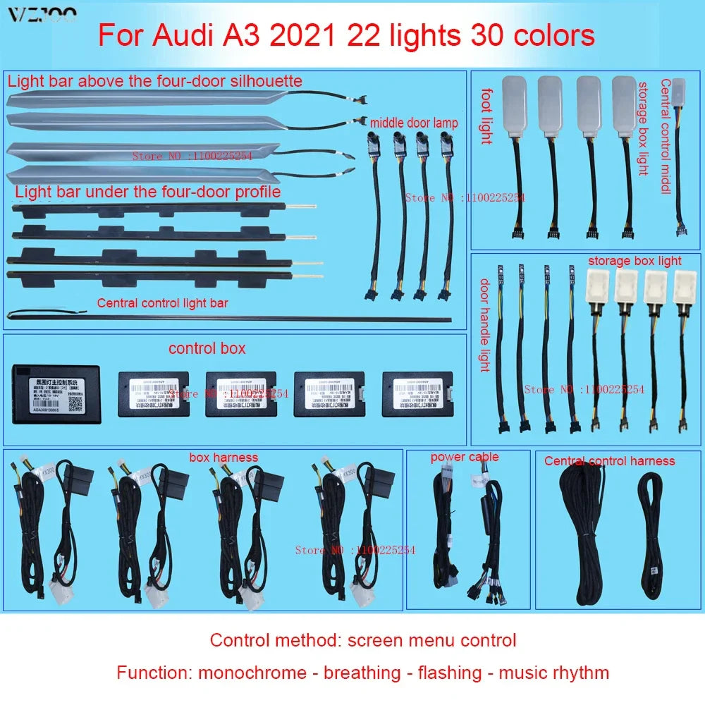 Atmosphere Lamp For A3 A3L 2021-2025 Dynamic Magic 30 Colors Mobile Control Saddle Trim Car RGB magic Symphony Ambient LED Light