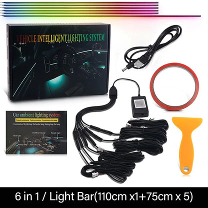 18 / 22 In 1 Streamer Car Ambient Lights RGB 213 64 Color LED Interior Rainbow Acrylic Strip Symphony Remote Atmosphere Lamp Kit