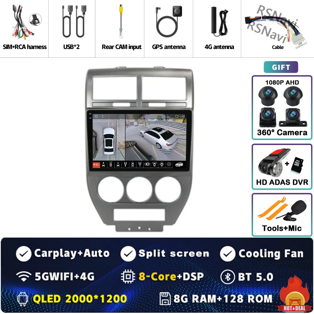 Android 14 For Dodge Caliber 2007 - 2012 2K QLED Android Car Radio Multimedia Video Player GPS AI Voice CarPlay 4G Stereo