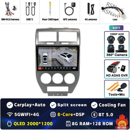 Android 14 For Dodge Caliber 2007 - 2012 2K QLED Android Car Radio Multimedia Video Player GPS AI Voice CarPlay 4G Stereo