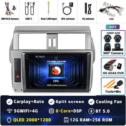 Android 14 For Toyota Land Cruiser Prado 150 2013 - 2017 2K QLED Android Car Radio Multimedia Video Player GPS Stereo CarPlay