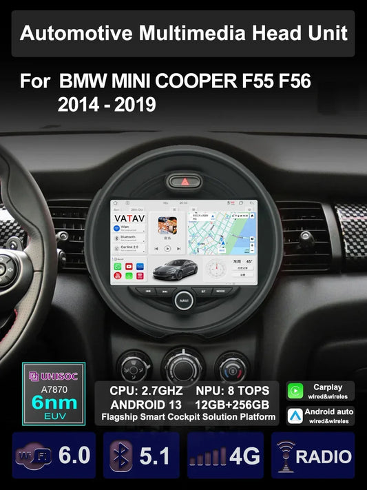 For MINI COOPER ONE S F55 F56 2014-2019 Car Multimedia Carplay Android Auto GPS Navigation Radio stereo Video Palyer Head Unit