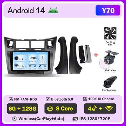 Car Radio Android 14 For Toyota Yaris 2 XP90 2005 - 2012 Auto Multimedia Stereo Dash Cam Screen GPS Head Unit Navigation DVD BT