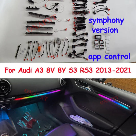 LHD RHD For Audi A3 RS3 S3 2013-2024 MMI APP Nozzle Air Vent Decorative LED Strip Lamp Door Dashboard Footwell Ambient Light