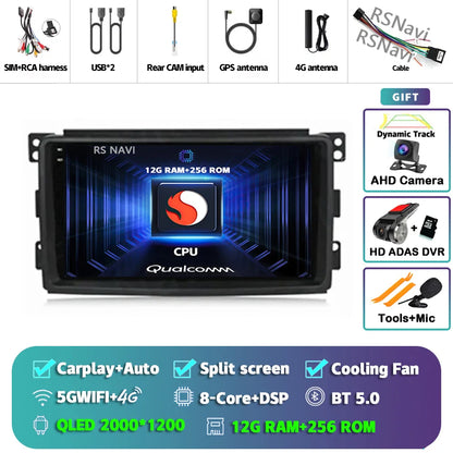Android 14 Carplay Car Radio Multimedia For Mercedes-Benz Smart Fortwo 451 2005 - 2010 Head Unit GPS Navigation Video DVD Stereo