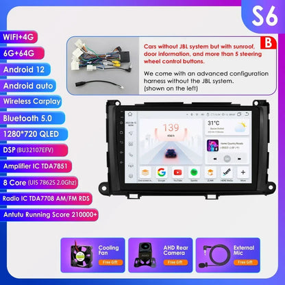 Hizpo For Toyota Sienna XL30 2010-2014 Car Radio Multimedia Video Player Navigation Stereo GPS Android Auto Carplay 8G+128GB RDS