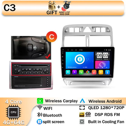 Carplay 2din Android 14 Car Radio Multimedia Gps Navigation For Peugeot 307 307CC 307SW 2002-2013 Stereo 2 DIN 4G WIFI Head Unit
