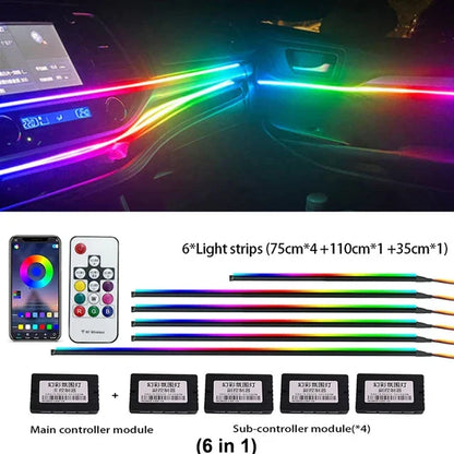 22 in 1 Universal Ambient Light Car Interior Acrylic Strip Kit 213 64 Color RGB Symphony Rainbow Dashboard Atmosphere Light APP