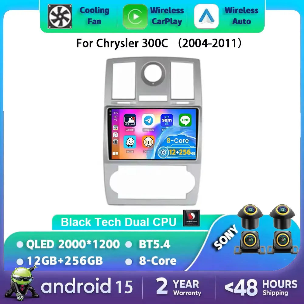 Android 15 For Chrysler 300C 2004-2011 Auto Carplay Car Radio Navigation GPS Video Multimedia Player 360 Camera 4G WIFI DSP