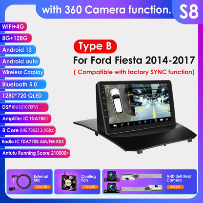 Hizpo 9 Inch Car Radio for Ford Fiesta 2009 - 2017 2din Android Multimedia Video Player GPS Navi Wireless Carplay Auto Screen